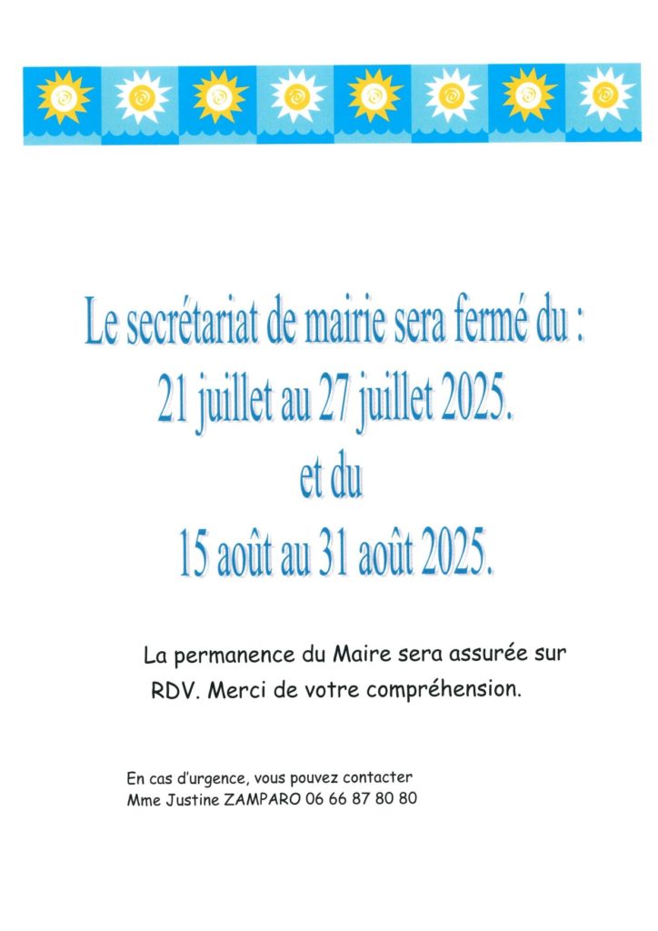 Fermeture estivale du secrétariat de Mairie